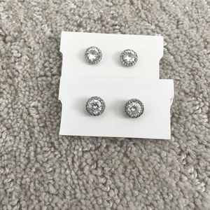 Silver Stud Earrings Set of 2